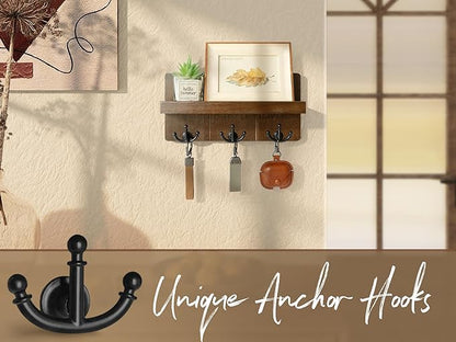 Rebee Vision Farmhouse Key Holder for Wall with Shelf: Decorative Mail Organizer and Key Rack Wall Mount with 3 Anchor Hooks - Rustic Entryway Decor (Retro Brown)