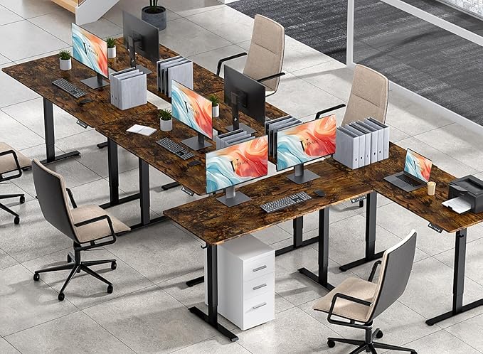 48 x 24 inch Electric Standing Desk Adjustable Height with 4 Wheels, 4 Memory Height Settings, 2 Headphone Hook, for Home Office, Splice Board Brown
