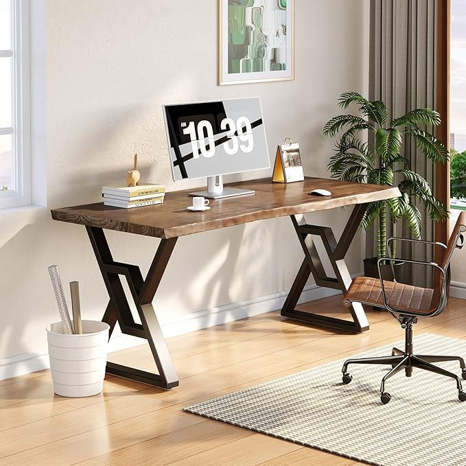 Rustic Brown 55-inch Solid Wood Computer Desk - Modern Gaming Workbench for Home Office, Modern Simple Design, Ideal for Study, Writing, Dining