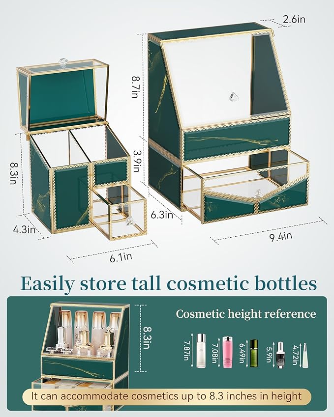 Youdepot Glass Makeup Organizer for Vanity and Bathroom Countertop – Large Cosmetic Display Case and Skincare Storage Solution