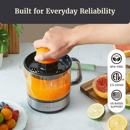 Elite Gourmet ETS623 BPA-Free 40-Watt Electric Citrus Juicer, Compact, Large Volume, Pulp Control, Oranges, Lemons, Limes, Grapefruits with Easy Pour Spout, 24oz, Black/Stainless Steel