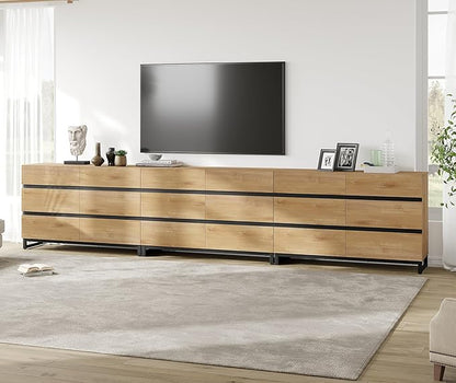 WAMPAT Dresser for Bedroom, Closet Organizers and Storage with 18 Drawers, Modern Wood Dresser with Metal Base, Chest of Drawers for Living Room, Bedroom, Oak