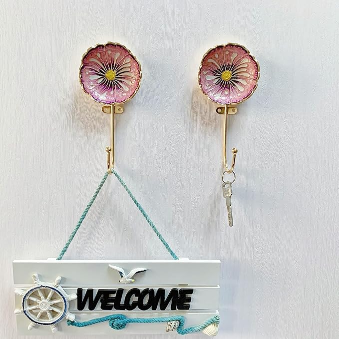 Vintage Flower Shaped Decorative Wall Hooks Rack Hangers for Hanging Clothes Coats Towels Keys Hats, 2 Pack Antique Metal Mounted Wall Hook