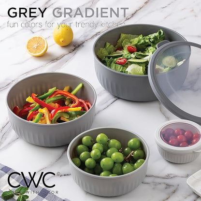 COOK WITH COLOR Prep Bowls with Lids- Wide and Deep Nesting Plastic Small Mixing Bowl Set with Lids, 12 Piece Set - Wide Bowls, Gray