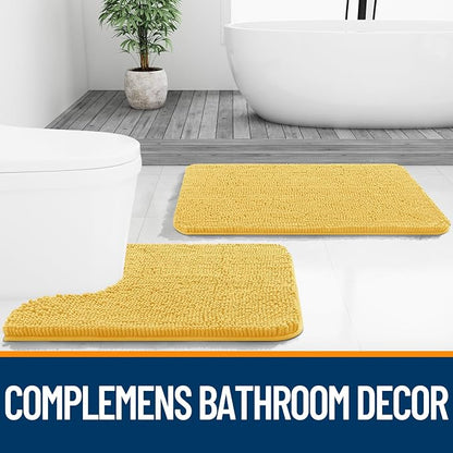 OLANLY Bathroom Runner Rugs 47x20, Extra Soft Absorbent Chenille Bath Rugs, Rubber Backing Quick Dry, Machine Washable Long Bath Mats for Bathroom Floor, Tub and Shower, Home Decor Accessories, Yellow