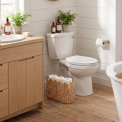 StorageWorks Scalloped Bathroom Toilet Paper Storage Holder, Wicker Toilet Paper Basket for 6 Regular Rolls, Slim Scalloped Basket Organizer with Handles, Water Hyacinth Storage Baskets for Bathroom