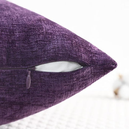 CaliTime Throw Pillow Covers Decorative 12 X 20 Inches Pack of 2 Cozy Chenille Cushion Cases for Couch Sofa Bed Living Room Home Plum Purple