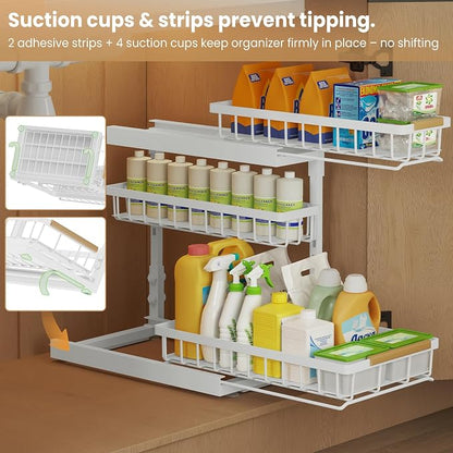Under Sink Organizer and Storage for Bathroom and Kitchen - 1 Pack 3 Tier Under Cabinet Pull Out Shelf Organizers - Slide Out Drawer Organization for Home Cabinets Shelves and Drawers