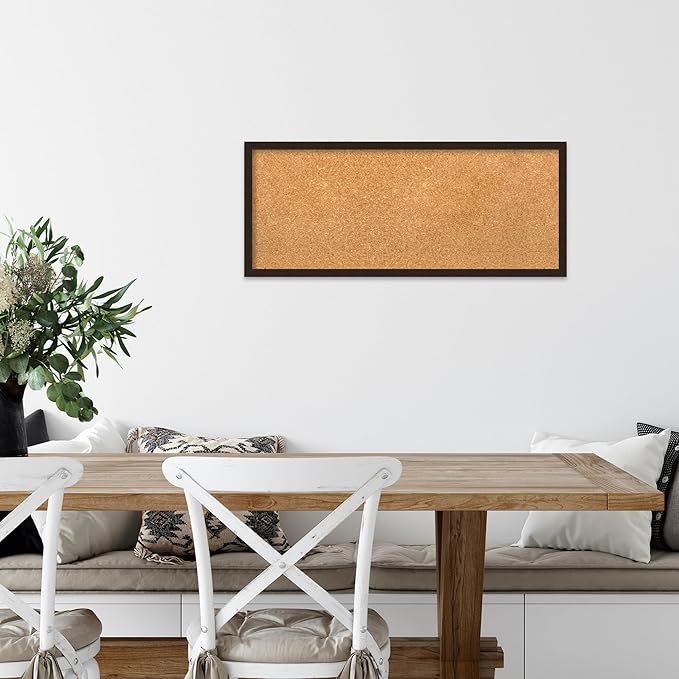 Amanti Art Natural Cork Board for Wall, 13x31 Vision Board with Brown Wood Frame, Medium Corkboard Office Decor for Home Organization, Rustic Farmhouse Corkboard Pinboard to display items for home