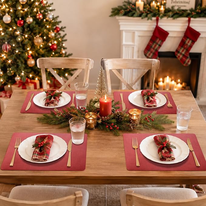 Maxpearl Faux Leather Placemats Set of 4, Waterproof - Wipe Clean - Heat Resistant - Anti Slip Dining Table Place Mats, Suitable for Indoor & Outdoor Use, 17’’×12’’, Red