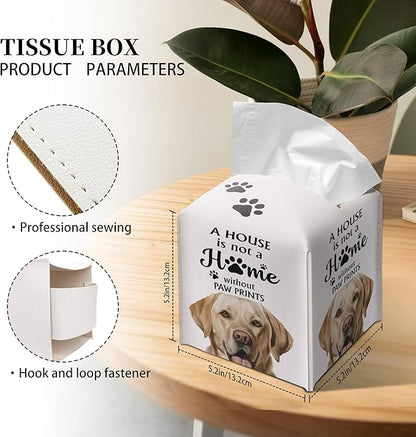 Grace Yonks Cute Labrador Tissue Box Cover Square, Labrador Dog Cube Case for Facial Tissues, 5.2" PU Leather(035)