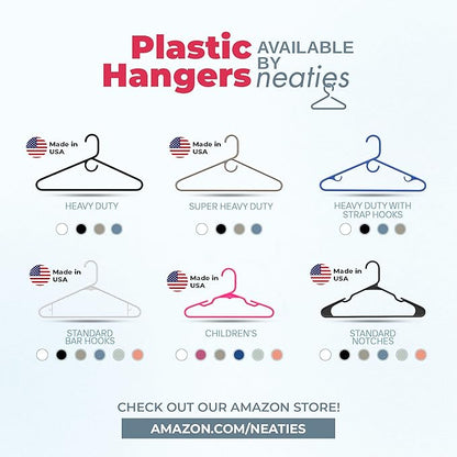 Neaties Plastic Hangers 45 Pack – Made in The USA – 6lb Capacity Standard Clothes Hangers with Strap Hooks for Dresses, Lingerie, Shirts, Pants, and Jackets – Pink