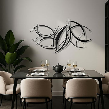 pluviart Modern Abstract Metal Wall Art – Black Curved Lines Sculpture for Living Room, Bedroom or Office – Large 3D Contemporary Home Decor – Minimalist Iron Wall Accent (30”x17”)
