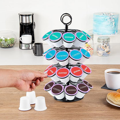Restaurantware Restpresso 7.8 x 13.7 Inch Coffee Capsule Holder 1 Durable Pod Carousel - Holds 36 K-Cups 360-Degree Rotatable Iron Espresso Pod Organizer 4 Tier Pods Not Included