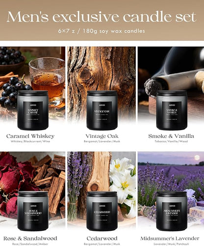AOOVOO Scented Candles Set for Men - 6 Pack Mens Candles for Home Scented, 42 oz Soy Wax, 300 Hour Long Lasting Candle, Soy Candle Gifts Set for Men, Birthday, Valentine, Christmas