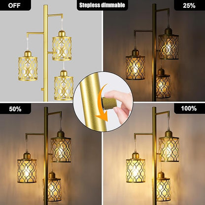 ROTTOGOON 68" Gold Floor Lamp, Dimmable Industrial Floor Lamps for Living Room, 3 Light Rustic Standing Tall Lamp Including 3 PCS 6W E26 Bulbs, Farmhouse Tree Floor Lamp for Bedrooms, Office, Bar