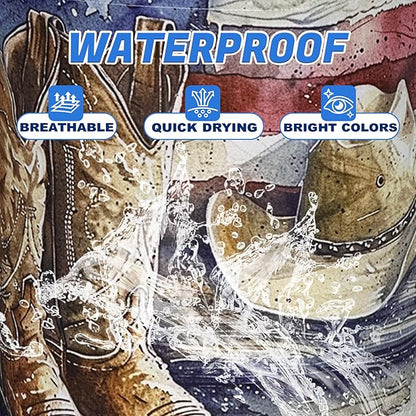 Cowboy Hat Boots Laundry Basket American Flag Oxford Cloth Laundry Hamper With Handle Foldable Portable Clothes Storage Basket 18.9 X 16.5 In Storage Bag For Laundry Room/Bathroom/Bedroom/Dormitories