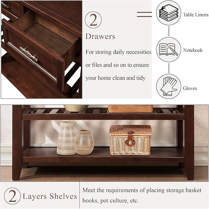 LKTART Solid Wood Console Table Sofa Tables with Drawers and Shelves Small Entryway Table for Living Room,Decorative,Foyer(42" Espresso)