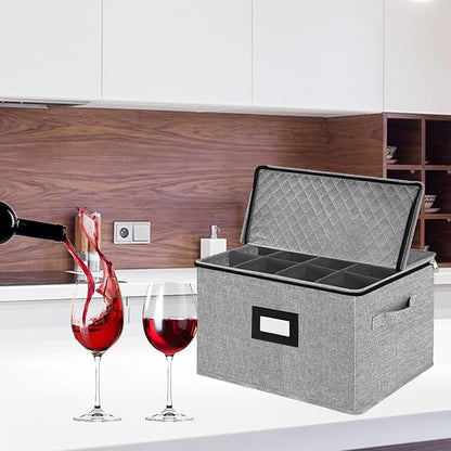 VERONLY Stemware Storage Cases,Quilted Wine glass Storage Boxes with Divider-China Storage Containers Hard Shell Holds 12 Wine Glass or Crystal Glassware Storage Containers, Stackable (Light Grey)