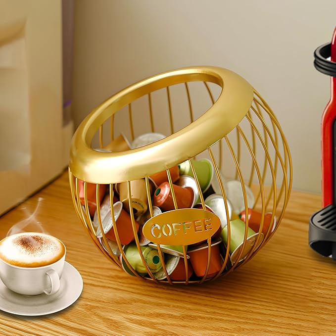 AIYICIII Coffee Pod Holder for Counter - Large Capacity Keurig K-Cup Organizer, Nespresso Vertuo Coffee Station Organizer, Metal Coffee Pods Storage, Coffee Bar Accessories and Decor (Gold)