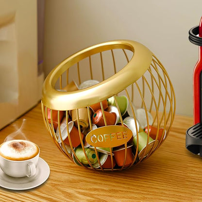 AIYICIII Coffee Pod Holder for Counter - Large Capacity Keurig K-Cup Organizer, Nespresso Vertuo Coffee Station Organizer, Metal Coffee Pods Storage, Coffee Bar Accessories and Decor (Gold)