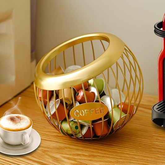 AIYICIII Coffee Pod Holder for Counter - Large Capacity Keurig K-Cup Organizer, Nespresso Vertuo Coffee Station Organizer, Metal Coffee Pods Storage, Coffee Bar Accessories and Decor (Gold)