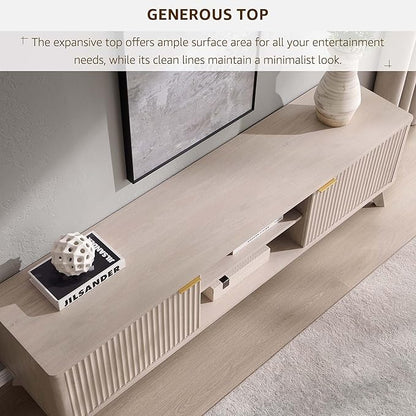 OKD 70" Mid Century Modern Fluted TV Stand, Entertainment Center, Sideboard, Media Console for Living Room with 2 Soft Close Door/Adjustable Shelves (Alder White)