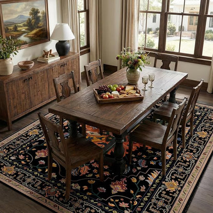 RELEANY Area Rugs 5'x7' Washable Non-Slip, Floral Vintage Distress Medallion Carpet for Living Room Bedroom Dining Room, Black Colorful Floral Dark Tan
