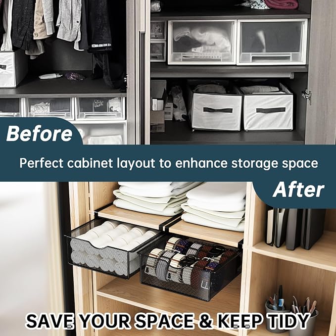 2 Pack Underwear Sock Drawer Organizer Set, Pull-Out Storage Baskets for Bra & Clothing, Closet & Dorm Room Organization Essentials(Black)