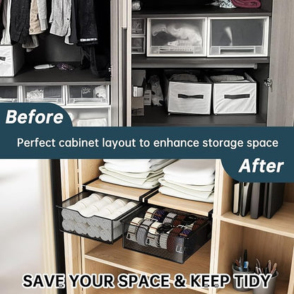 2 Pack Underwear Sock Drawer Organizer Set, Pull-Out Storage Baskets for Bra & Clothing, Closet & Dorm Room Organization Essentials(Black)