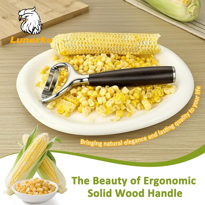 Stainless Steel Corn Peeler, Durable Corn on the Cob Stripper Tool with Solid Wood Good Grip Handle for Salad Polenta Pizza Popcorn Cooking Gifts for Woman Her Mom Birthday (Exotic Ebony)