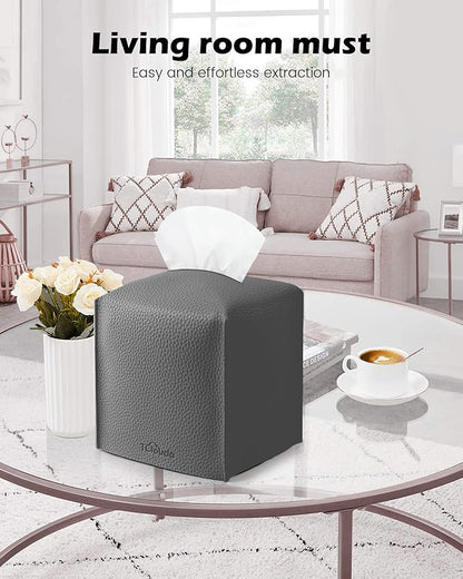 Tclouda Tissue Box Cover for PU Leather, Modern Simple Solid Color Holder Square Tissue Bag, Ideal for Bathrooms,Office,Car,Nightstand,Outdoor Tent,Dining Table,5"X5"X5", Single Charcal