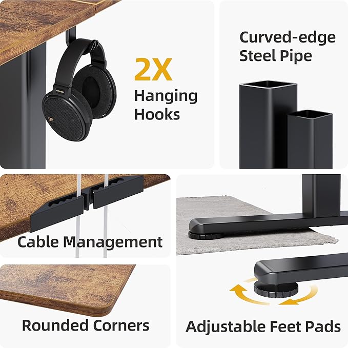 Claiks Electric Standing Desk, Adjustable Height Stand up Desk, 40x24 Inches Sit Stand Home Office Desk with Splice Board, Black Frame/Rustic Brown Top