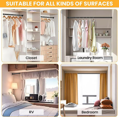 Closet Rods for Hanging Clothes, 17-39 Inch No-Cut Stepless Adjustable Closet Rod, 1.3 Inch Heavy Duty Metal Closet Hanging Rod with Brackets, Black Closet Bar for Closet, Laundry Room, RV, Wardrobes