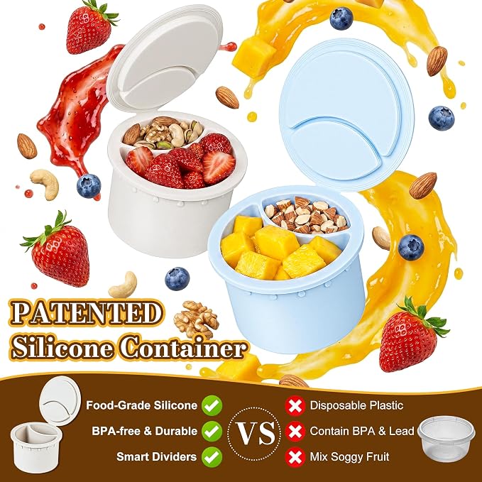 Syntic Glass Overnight Oats Containers with Lids & Silicone Divider, Airtight Reusable 32 oz Mason Jars for Meal Prep, Yogurt Parfait, Chia Pudding, Salad, Cereal, Dishwasher Safe