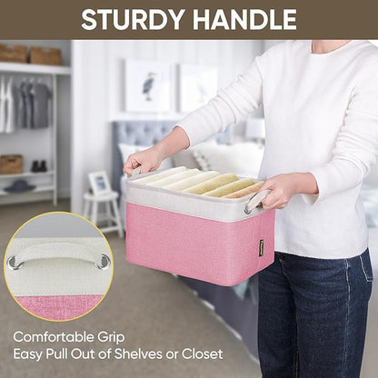 BALEINE 1 Pack Fabric Storage Bins for Shelves, Linen Storage Baskets for Organizing, Decorative Closet Bins for Clothes, Home (Pink, 12"x8"x8")