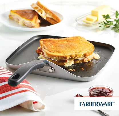 Farberware Cookstart DiamondMax Nonstick Square Deep Grill Pan/Griddle, Dishwasher Safe, 11 Inch - Silver