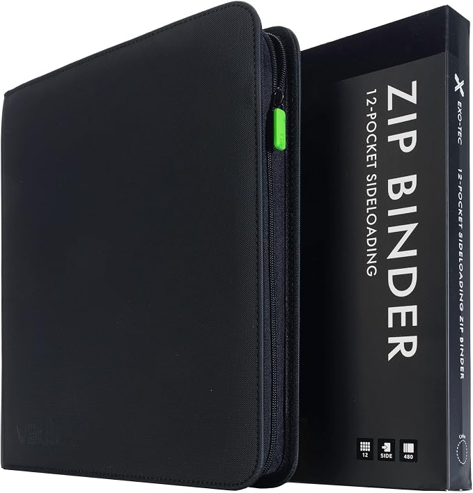 Vault X 12 Pocket Zip Binder, 480 Cards, Exo-Tec Material, 20 Side-Loading Pages (Black)