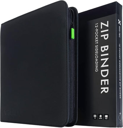 Vault X 12 Pocket Zip Binder, 480 Cards, Exo-Tec Material, 20 Side-Loading Pages (Black)