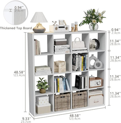 Cube Storage Organizer Bookcase, Decorative 11 inch Open Back Cubical Shelf with Thickened Border, Display Bookshelf for Living Room, Home Office, Sturdy Room (White, 16 Cube)