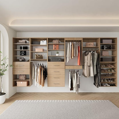 Shoe Shelf Short Tower Closet Unit, Modular Closet System, Wood Closet System Organizer with Storage for Walk In Closets, Clothing Rack for Hanging Clothes, Bedroom, Wood, 25.5"W