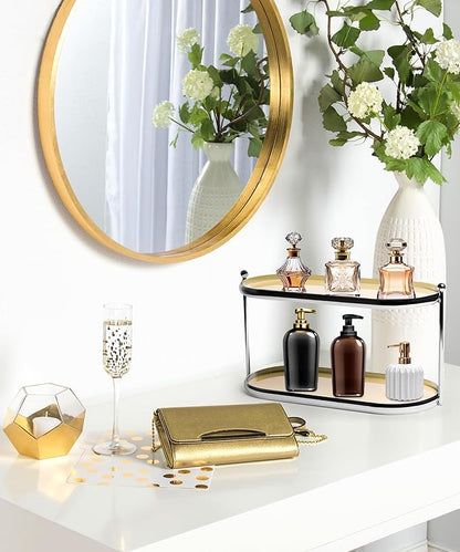 2 Tier Metal Frame Perfume Organizer in Stylish,and Minimalist Perfume Tray-Elegant Countertop Display Shelf for Skincare,Makeup,Trinket for Dresser,Vanity,Bathroom (Creamy White)