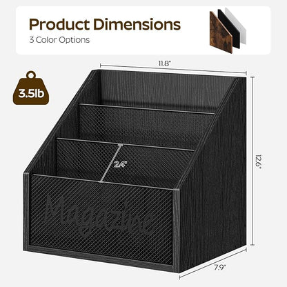 YATINEY Magazine Holder, Wood Magazine Rack Floor, Mail Organizer Countertop, Magazine Mail Holder Sorter, Record Holder for Magazines, Books, Newspapers, Tablets, Black MR02BB