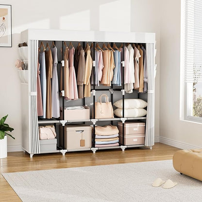 VTRIN Portable Closet for Hanging Clothes 67 Inch Wide Large Capacity Portable Wardrobe Closet with Cover, 4 Storage Shelves and 4 Hanging Rod Sturdy Free Standing Closet for Bedroom, White