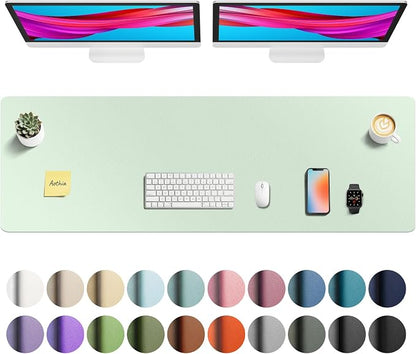 Aothia Faux Leather Desk Mat - Non-Slip PU Leather Desk Blotter, Waterproof Writing Surface, Large Desk Pad for Office & Home (Aqua, 55" x 17")