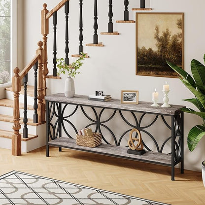 Tribesigns 70.9-Inch Narrow Sofa Table, 2-Tier Industrial Console Table Behind Couch, Long Entry Tables with Storage for Entryway, Living Room, Foyer, Hallway, Grey