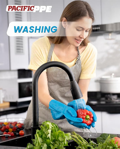 PACIFIC PPE 2 Pairs Reusable Dishwashing Cleaning Gloves with Latex Free, Cotton Lining, Kitchen Gloves, Blue, Small