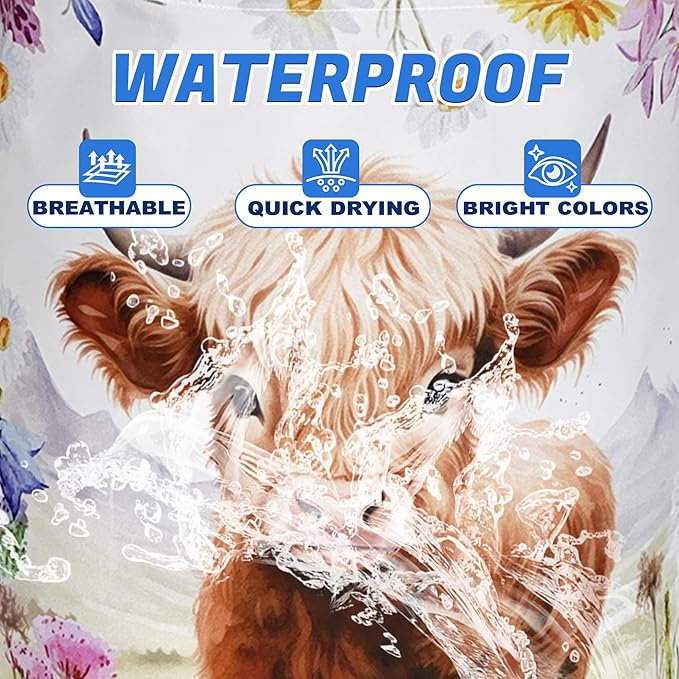Highland Cow Laundry Basket Oxford Cloth Animal Flowers Laundry Hamper With Handle Foldable Portable Clothes Storage Basket 18.9 X 16.5 Inch Storage Bag For Laundry Room/Bathroom/Bedroom/Dormitories