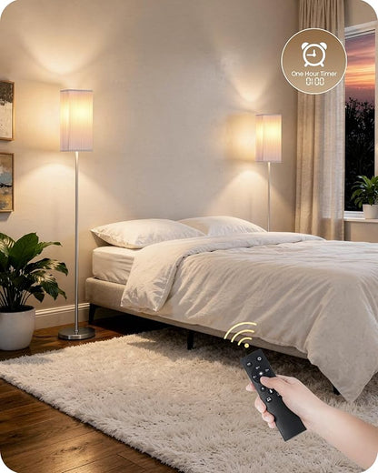 64.2” Dimmable Floor Lamp for Living Room with Remote and Foot Switch, Corner Floor Lamp for Bedroom, Includes 10W A19 Bulb, Modern Standing Tall Lamp, ETL Listed, Silver and White SCW17LD05