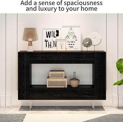 47" Narrow Console Table with Hidden Side Storage Cabinets, Adjustable Shelves, Modern Black Entryway Sofa Table for Behind The Couch, Living Room, Hallway, Black